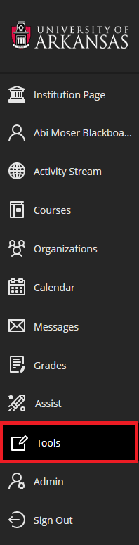 Click Tools in left hand menu of Blackboard
